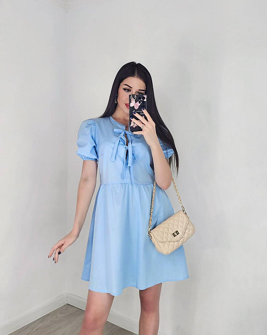 Женское романтичное мини платье-котон Голубой, 46/48 Одесса - изображение 5