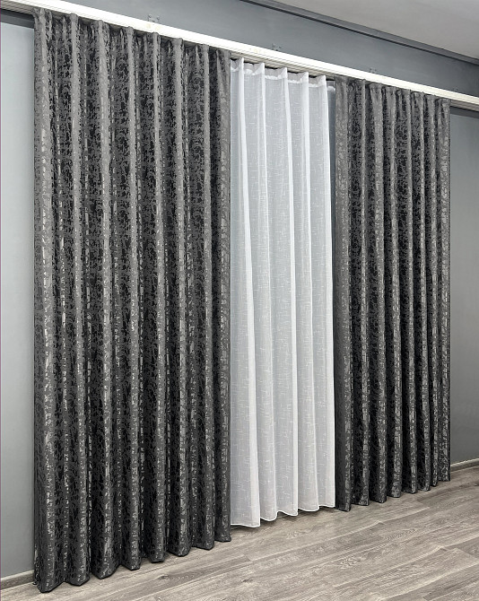 Комплект готових штор VR-Textil Льон мармур Pavliani ХО № 1267ш Сіро-коричневий 150х270 см 2 шт (33-0997) Київ - фото 4