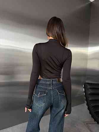 Женский стильный боди с длинным рукавом и высоким воротником микромасло с начесом 46/48 Одесса