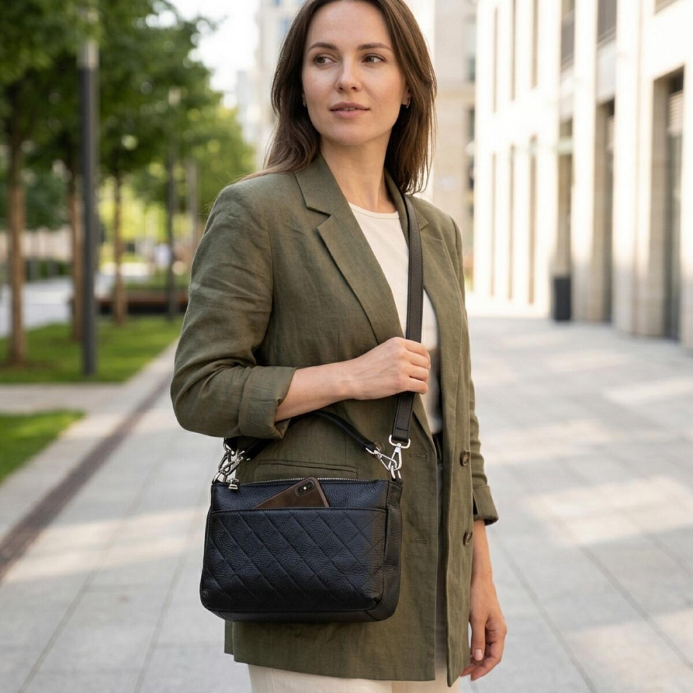 Жіноча сумка з двома ремінцями із натуральної шкіри Vintage 22926 Чорний Київ - фото 12