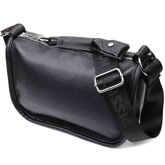 Жіноча сумка із заокругленими краями з натуральної шкіри Vintage 22253 Чорна Київ