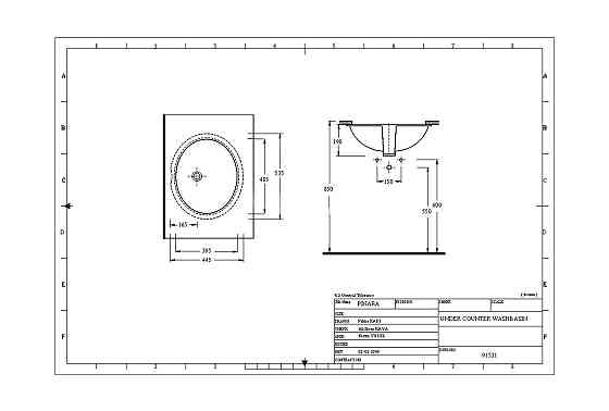 Врізна раковина під стільницю EGE Vitrifiye Pinara 190x445x535мм (91531) Білий Вінниця
