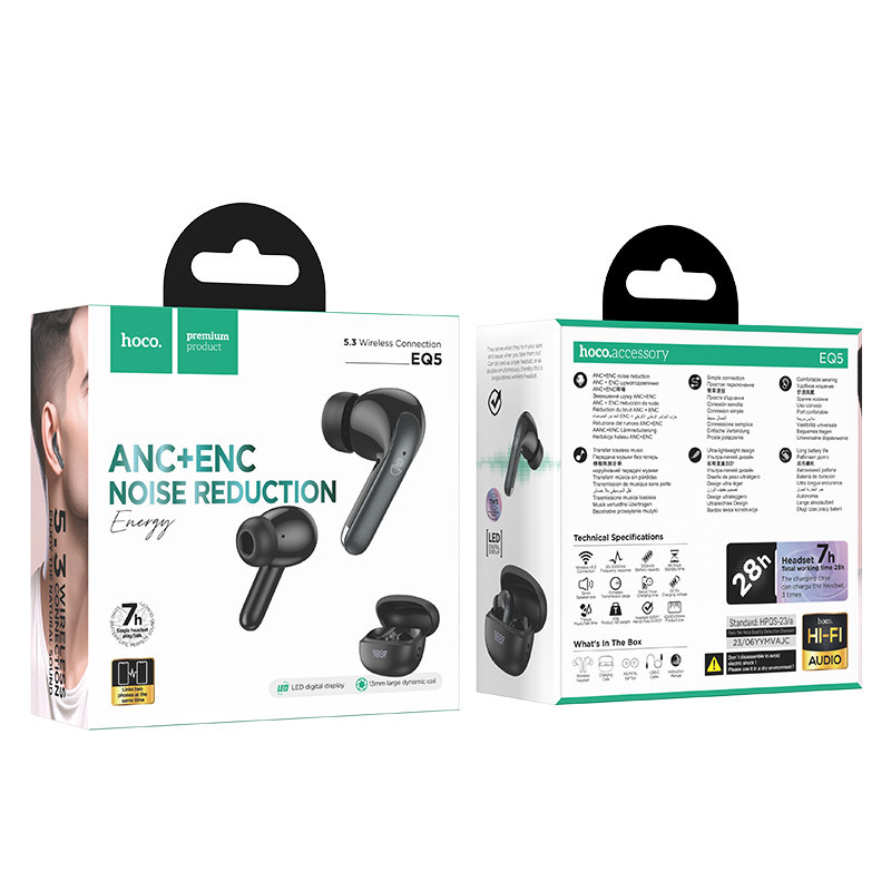 Бездротові навушники HOCO EQ5 Energy true wireless ANC+ENC noise reduction BT headset Black Київ - фото 7