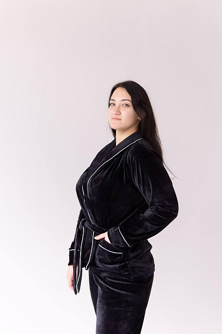 Домашний костюм на запах с поясом Черный б/к XL Харьков - изображение 2