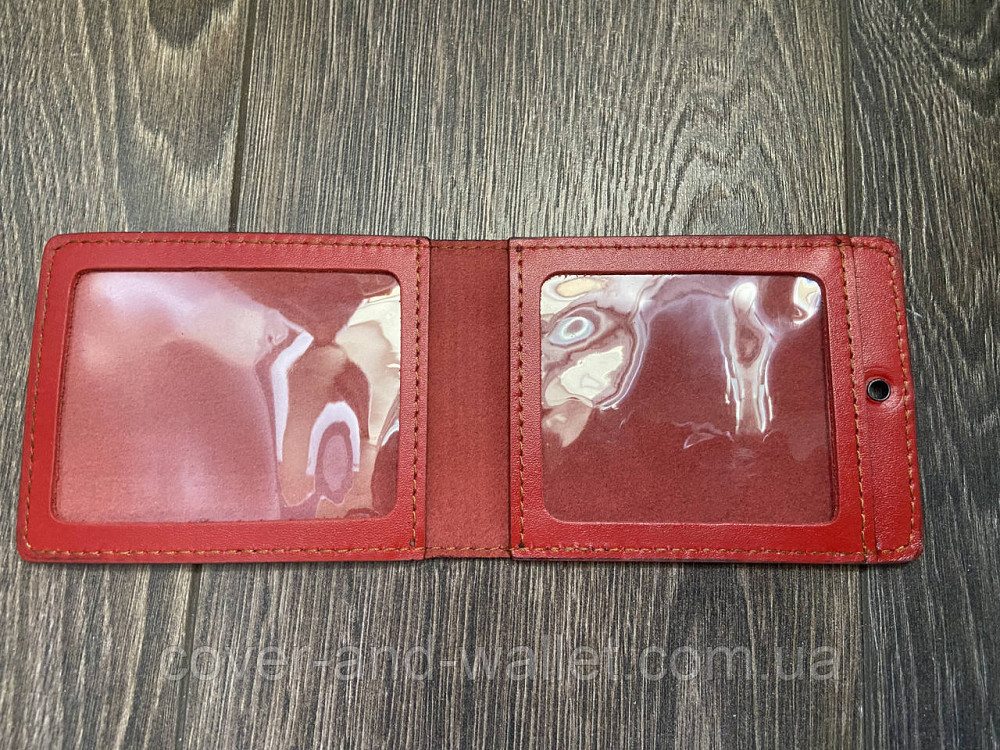 Шкіряна обкладинка на посвідчення Укрзалізниця червоного кольору Київ - фото 5