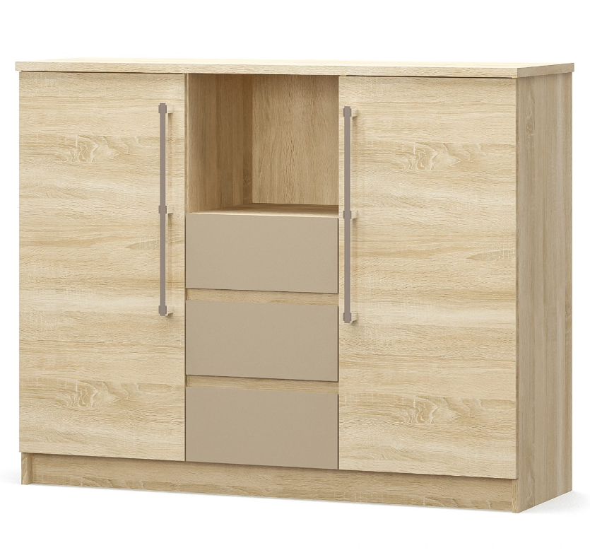 Комод 2Д3Ш Аляска Ш130,8*В104,5*Г42,9 см - Дуб самоа / Капучіно глянц Львів - фото 1