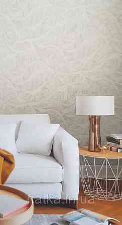 Шпалери вінілові на флізеліновій основі Rasch Ascona 1.06х10 листя структурні білі зі сріблом золотом Київ