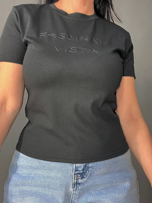 Футболка женская A-N 2632-32 надпись вышивка базовая по фигуре стандарт, черный, one size Киев - изображение 3