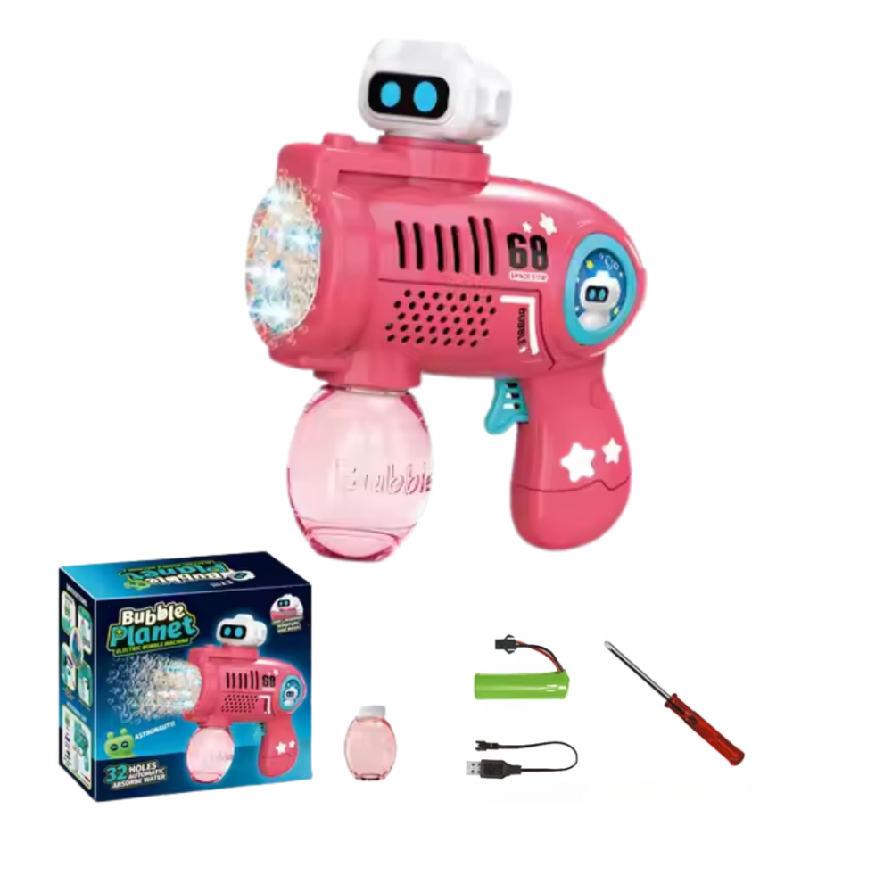 Генератор мыльных пузырей, пистолет с LED-подсветкой на аккумуляторе для мыльных пузырей для детей, розовый Каменец-Подольский - изображение 4