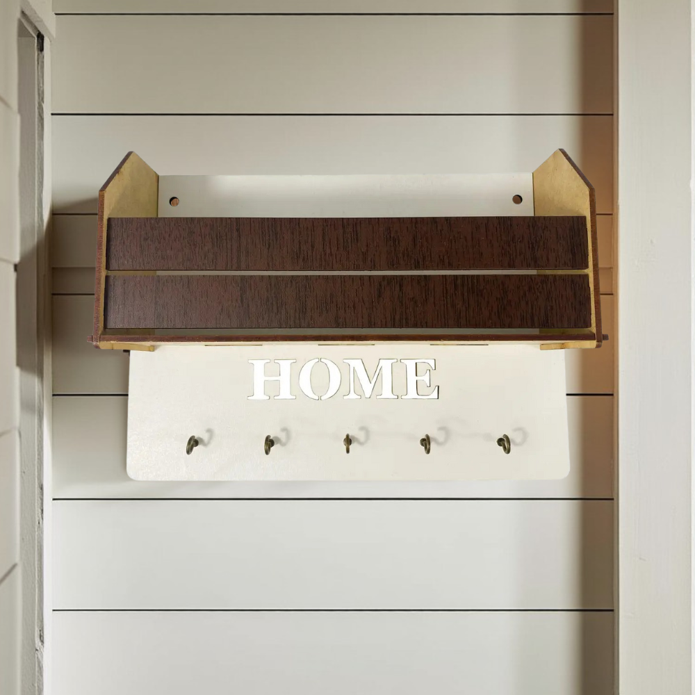 Ключница настенная, полка органайзер для ключей, мелочей и аксессуаров, деревенная с 5 крючками, 24х17х7 см,цвет белый Каменец-Подольский - изображение 3