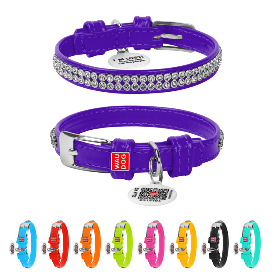 Нашийник для собак шкіряний WAUDOG Glamour з QR паспортом, з прикрасою "Полотно стрази", XXS, Ш Коломия - фото 1