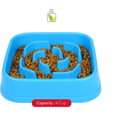 Посуд для собак Dexas Миска Slow Maze Feeder квадратна для повільного годування 960 мл блакитна (0084297309756) Вінниця - фото 4
