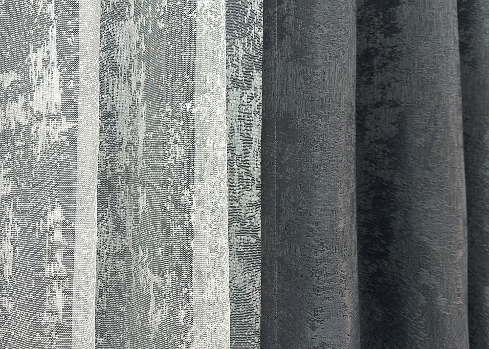 Комплект штор VR-Textil Жаккард Мрамор 100х270 2шт и Тюль 300х270 1123ш-1400т Графитовый с белым 71-003/1 Киев - изображение 6