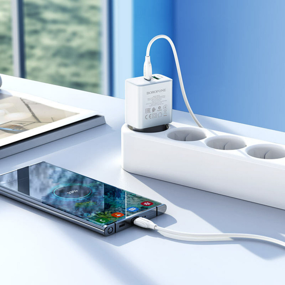 Мережевий зарядний пристрій BOROFONE BA67A PD20W+QC3.0 charger set(Type-C to Type-C) White Киев - изображение 5