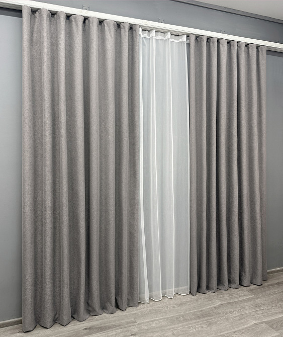 Комплект штор VR-Textil 100% блекаут ASHEN NIGHT 100х270 2шт і Тюль 400х270 1850ш-1153т бежево-сірий з білим 71-091/2 Київ - фото 3