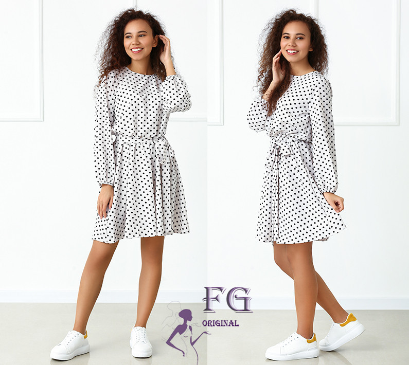 Платье с длинными рукавами в горошек Софи 42-44, Белый Киев - изображение 3