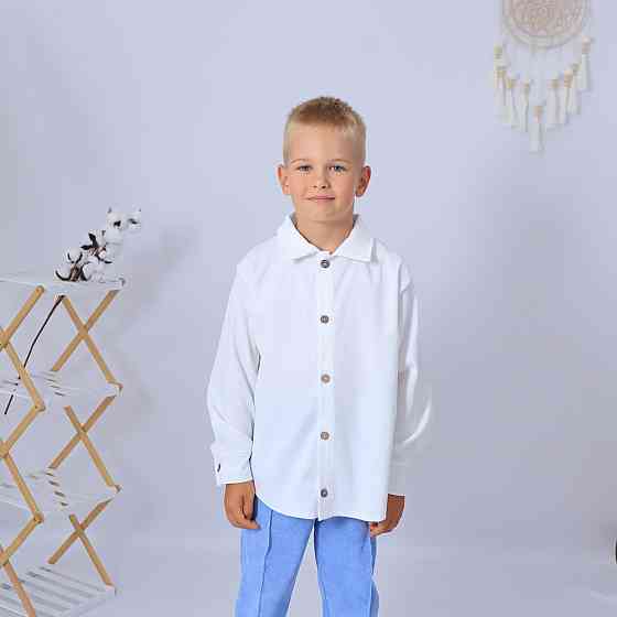 Святковий вельветовий костюм для хлопчика/ костюм до школи сорочка біла + штани блакитні 146 Кам'янець-Подільський