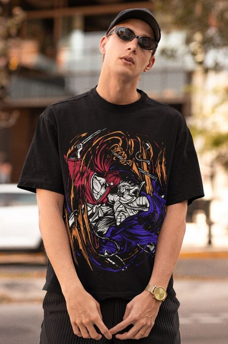 Футболка з аніме принтом Руроуні Кенсхін Самураі Хімура оверсайз (S/M/L) Чорний AnimeJ1210 Дніпро - фото 2