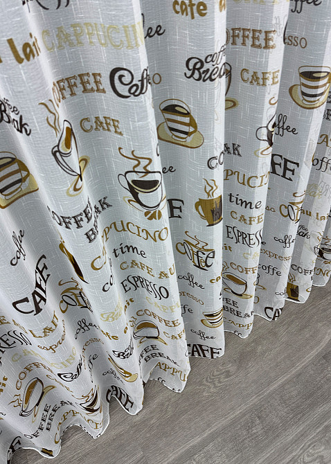 Тюль лен с принтом цвет молочный с коричневым 1792т Киев - изображение 7