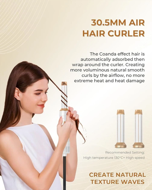 Мультистайлер 6 в 1 UKLISS Air Styler: Фен-щетка с эффектом Coanda, ионизация, керамика, стайлер для локонов и объема, Белый Киев - изображение 3