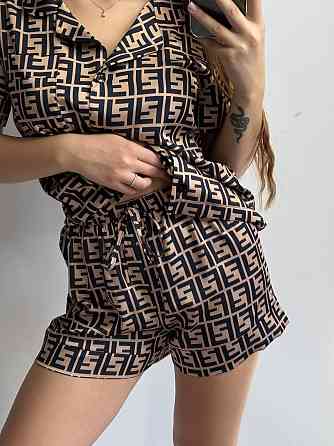 Піжама жіноча з сатину з шортами і сорочкоюКоричневий XS/S Харків