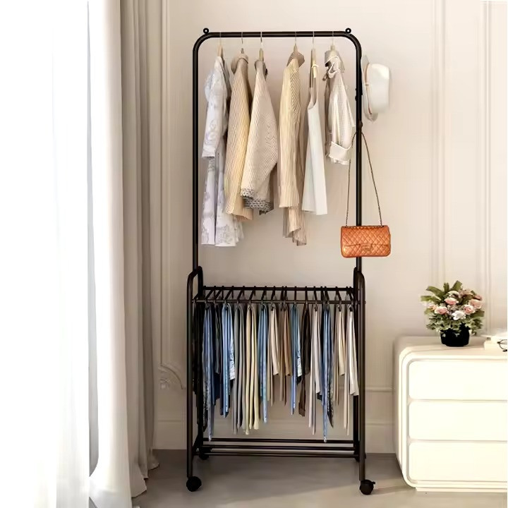 Стеллаж вешалка для штанов и одежды с обвувью и аксессуаров,передвижной с перекладиной для тремпелей,цвет Каменец-Подольский - изображение 1