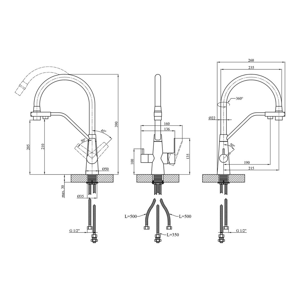 Смеситель для кухни с подключением к фильтру Kroner KRP Edelstahl Klassisch - ESG03817WHI белый/сатин Киев - изображение 2