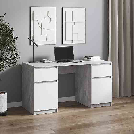 Компьютерный стол VAYS, письменный стол с двумя тумбами, c ящиками без ручек R-34 Бетон-Белый фасад Львов