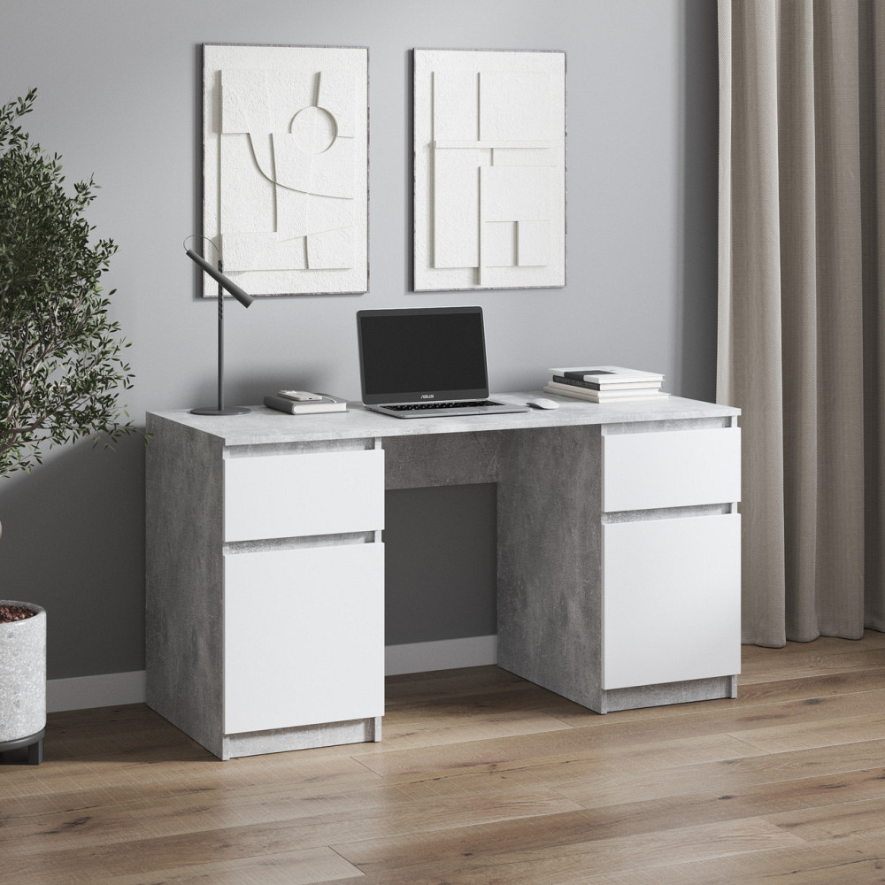 Компьютерный стол VAYS, письменный стол с двумя тумбами, c ящиками без ручек R-34 Бетон-Белый фасад Львов - изображение 1