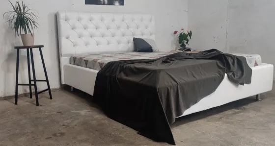 Кровать Arizona Comfort 90 х 190 см Стразы С подъемным механизмом и нишей для белья Экокожа Белый Киев