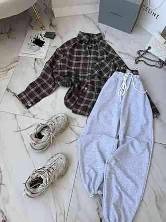 Женский стильный прогулочный костюм двойка: рубашка и штаны фланель + двунитка Шоколад, 42/46 Одесса