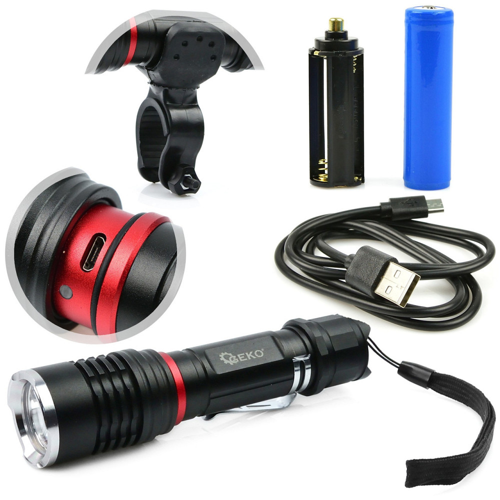 Ліхтарик велосипедний "GeKo" туристичний  5-функційний, T6 Gree, захист IPX4 Київ - фото 1