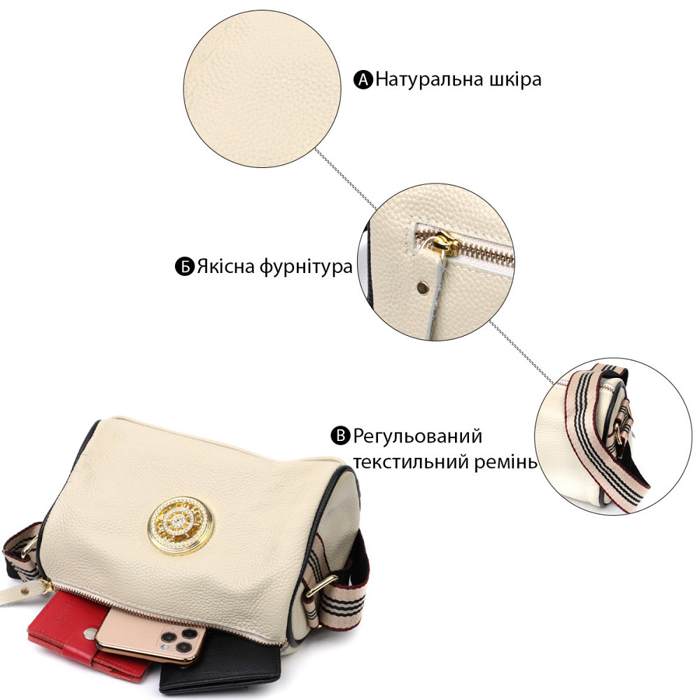 Дивовижна сумка для стильних жінок із натуральної шкіри Vintage 22264 Білий Київ - фото 4