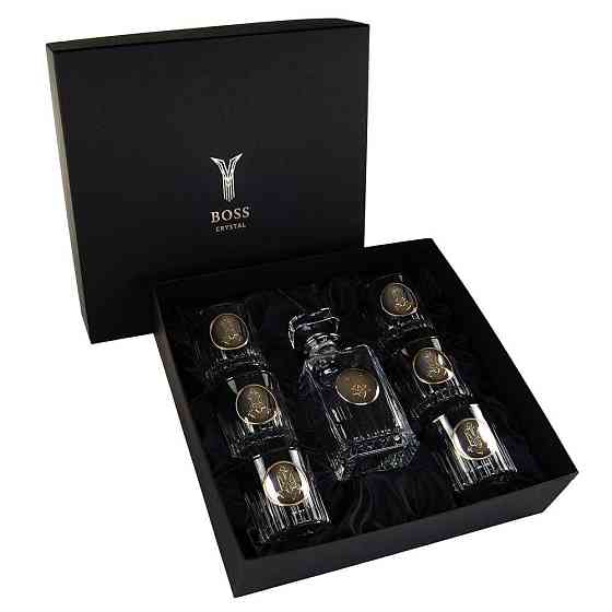Набор для виски Шеврон МВФ Boss Crystal хрусталь (6 бокалов по 360 мл + графин 750 мл) декорирован платиной, серебром и позолотой Киев
