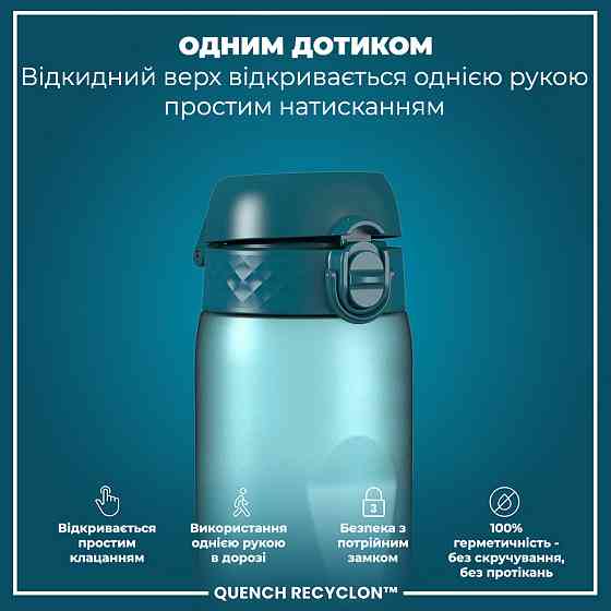 Пляшка для води ION8 1000 мл. BPA Free, Times To Drink, (ЕКО пляшка) BPA Free, Teal & Blue Кам'янське
