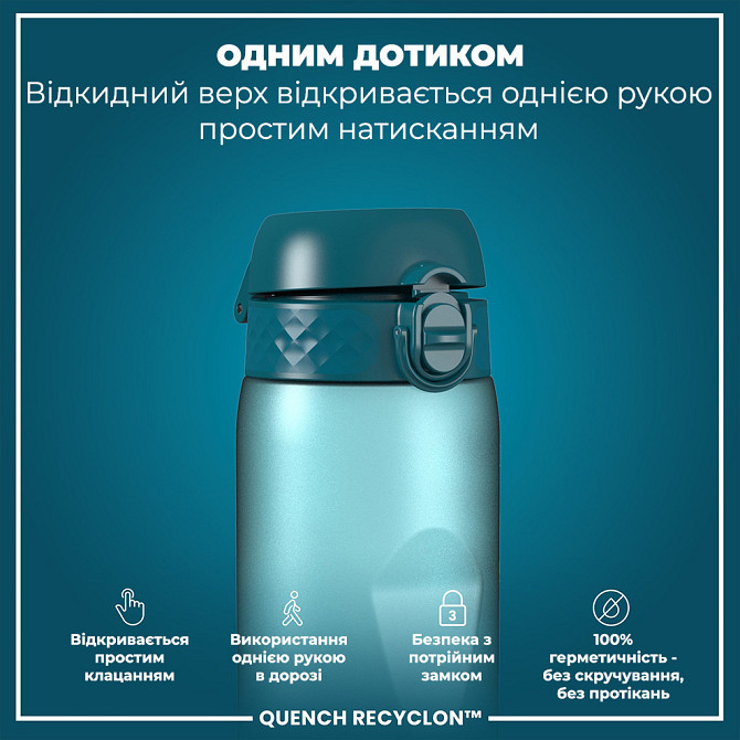 Пляшка для води ION8 1000 мл. BPA Free, Times To Drink, (ЕКО пляшка) BPA Free, Teal & Blue Каменское - изображение 2