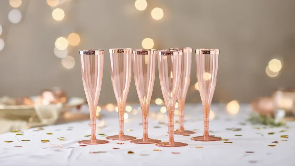 Набор пластиковых бокалов для шампанского 6 шт премиум класса 192 мл,розовые, праздничные с блестками Каменец-Подольский - изображение 9