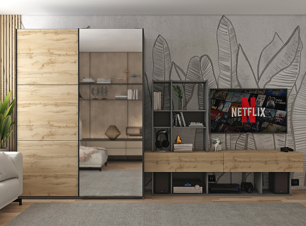 Шкаф-купе двухдверный Doros G-Caiser 160х60х240 см Графит/Дуб евок/1 Зеркало (DRS-011038) Львов - изображение 1