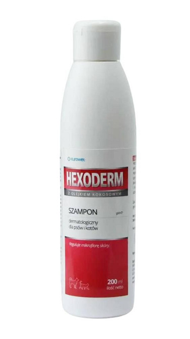 Дерматологический шампунь для собак и кошек Eurowet Hexoderm Гексодерм с хлоргексидином 3% и кокосовым маслом 200 мл Винница - изображение 1