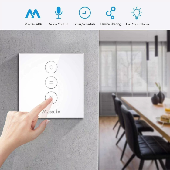 Розумний WiFi Перемикач Для Ролетних Штор Maxcio WF-CS01 Сенсорний Вимикач Жалюзі Alexa Google Home Білий Київ
