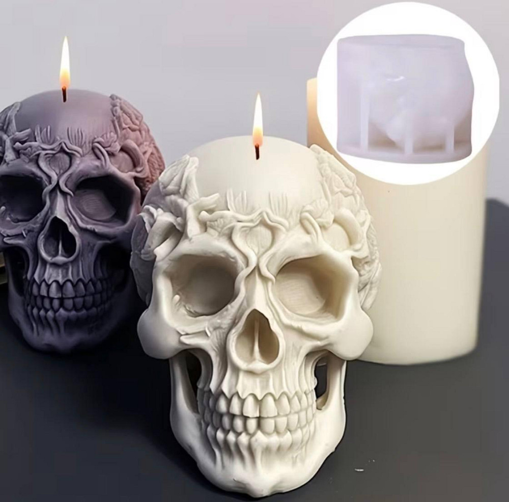 Силиконовая форма череп для свечей набор 2 шт, 3D молд скелет, форма для гипса мыла эпоксидной смолы Киев - изображение 3