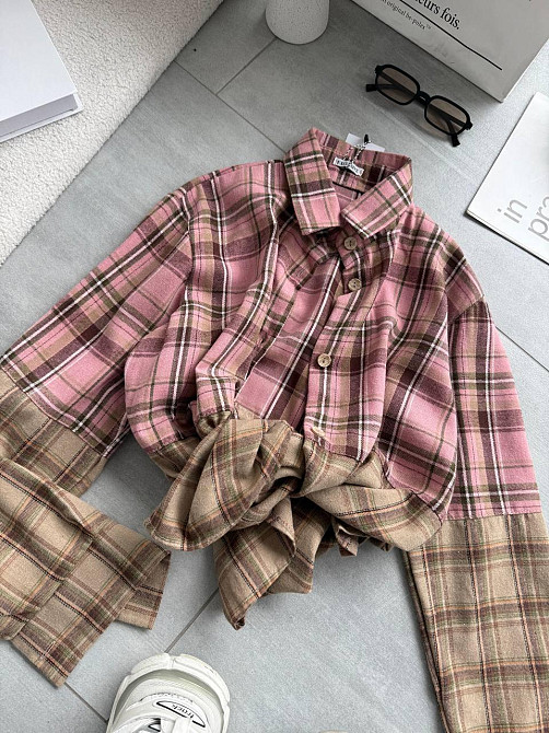 Женская двухцветная оверсайз рубашка в клетку фланель Одесса - изображение 9