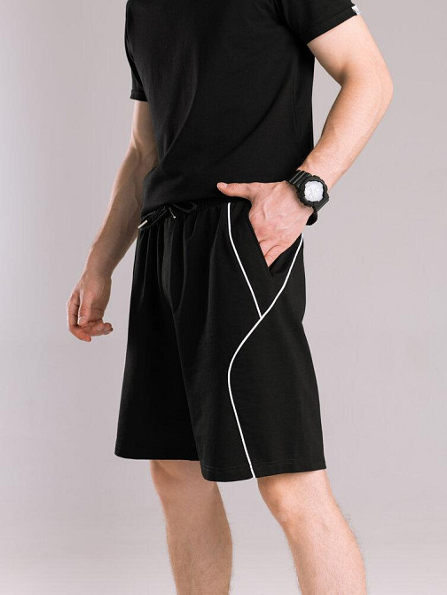 Чоловічі чорні шорти прямого крою весна/літо Pobedov Shape. Однотонні базові чоловічі чорні шорти Київ - фото 1