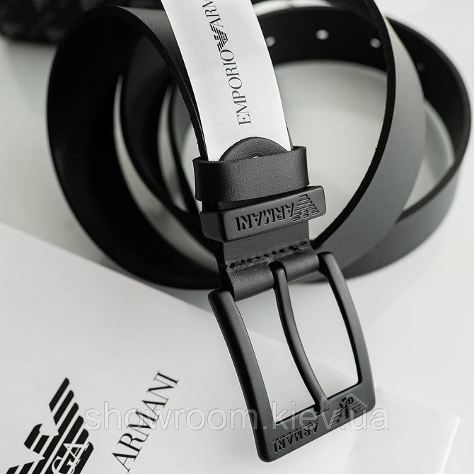 Мужской брендовый ремень из натуральной кожи Armani (329) черный Киев - изображение 4