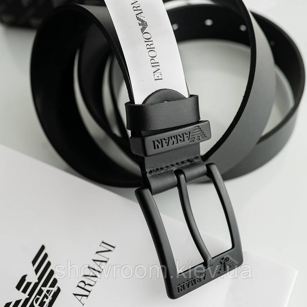 Чоловічий брендовий ремінь із натуральної шкіри Armani (329) чорний Київ - фото 4