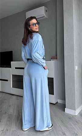 Жіночий стильний костюм з турецького королівського велюру Блакитний, 42/44 Одеса