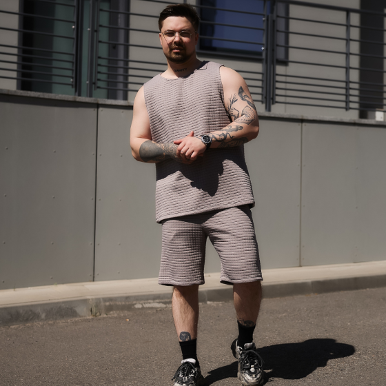 Чоловічий літній костюм шорти і футболка без рукавів, комплект майка і шорти чоловічі на літо SANE сірий Одеса