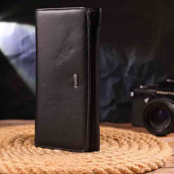 Вместительный кошелек для женщин из натуральной гладкой кожи Черный (CANPELLINI) Киев