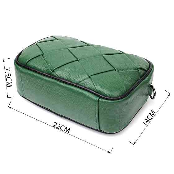 Интересная кожаная сумка с переплетами для стильных женщин Vintage 22410 Зеленая Киев