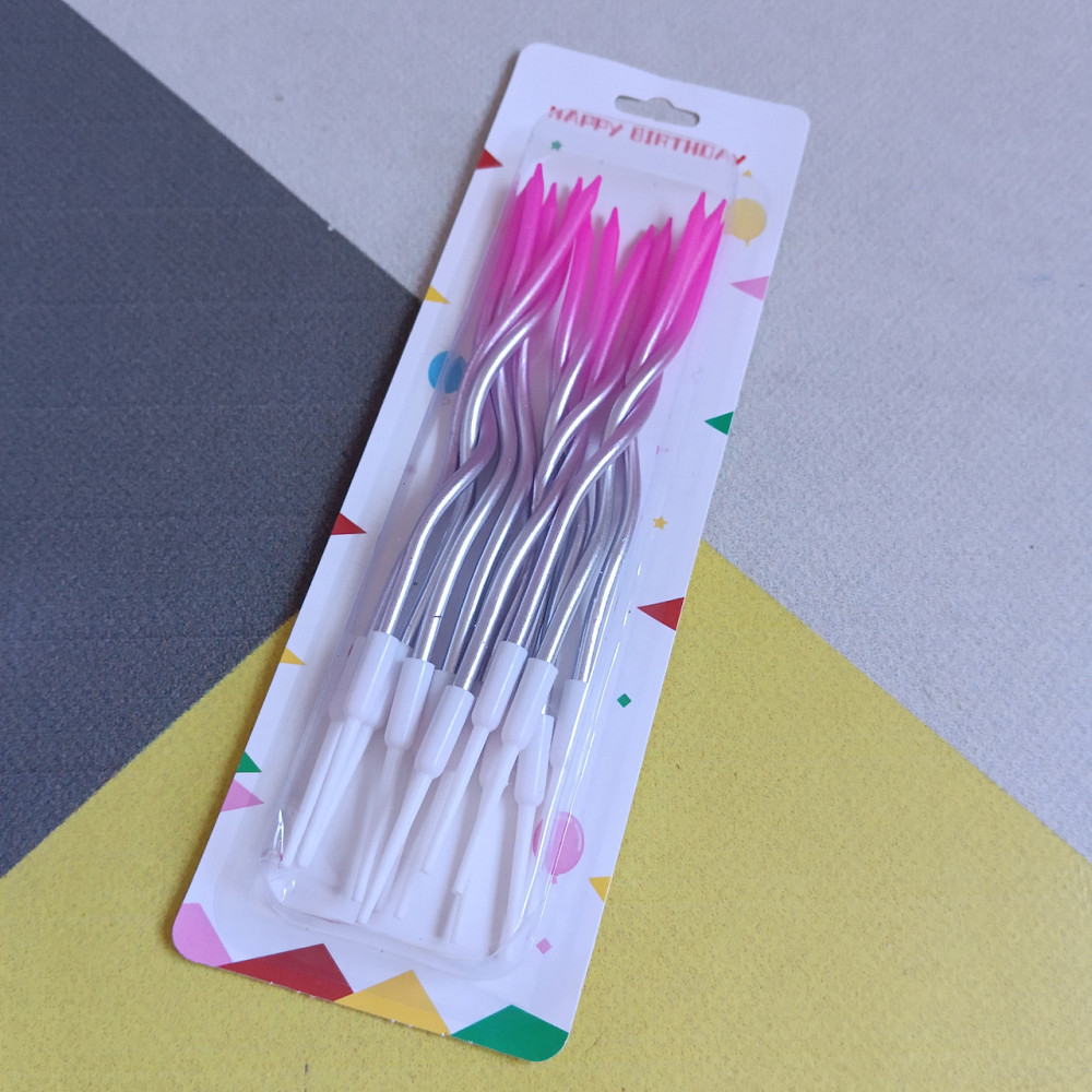 Свічки для торта "хвилясті" 12 шт. градієнт срібло фуксія Київ - фото 1